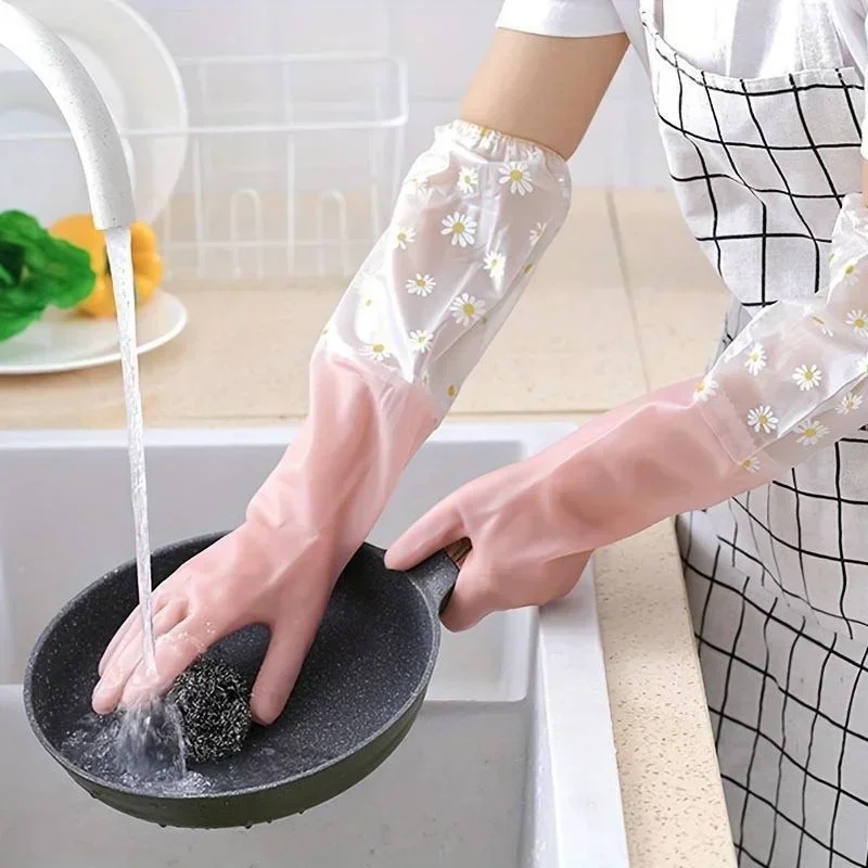 Rubber Glove Cleaning - 가정용 긴팔 고무장갑 설거지 장갑 주방