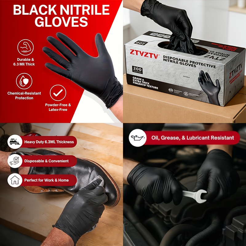 팩당 200개, 검정색 일회용 장갑, 고밀도, 유연하고 - Rubber Glove Cleaning 리뷰 및 가격